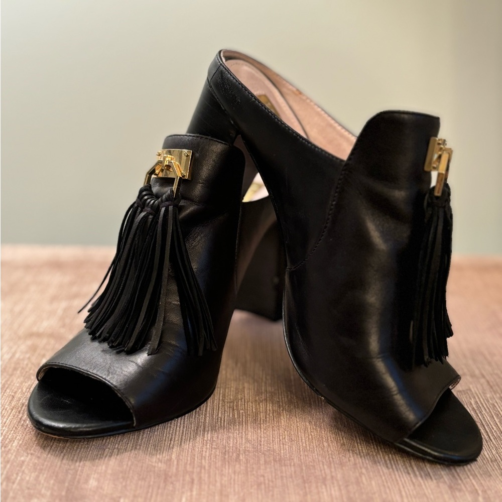 LOUISE ET CIE BLACK LO-KEMI  SOFT VACHETTA LEATHER  SANDAL MULE  SZ 8.5